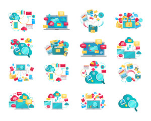 Concept Flat Design Banners Set for Digital Data