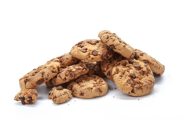 Chocolate chip cookie on white