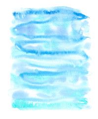 Wet paint lines and dots painted  in blue and turquoise  watercolor on clean white background