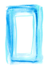 Bright blue rectangular frame painted in watercolor on clean white background