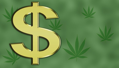 Dollar sign with marijuana leaves
