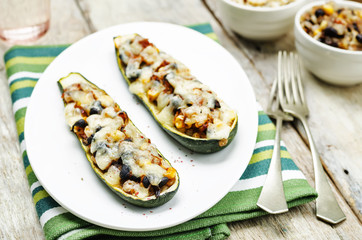 Black beans brown rice corn stuffed zucchini