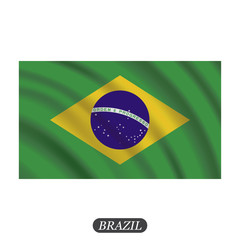 Waving Brazil flag on a white background. Vector illustration