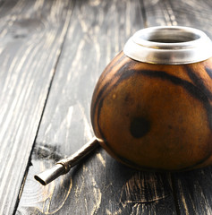 Yerba mate tea in a wooden mate calabash