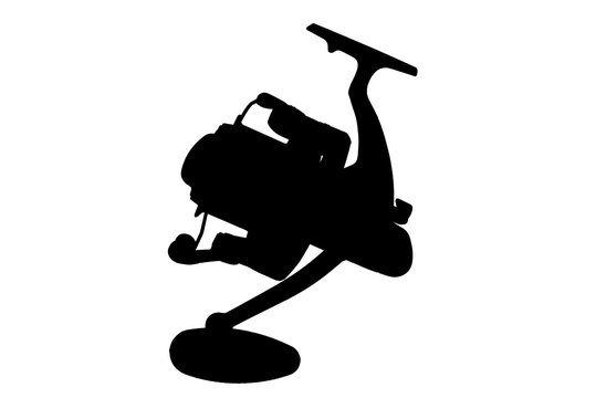 recommend clip art: Black fishing reel silhouette isolate on white background.