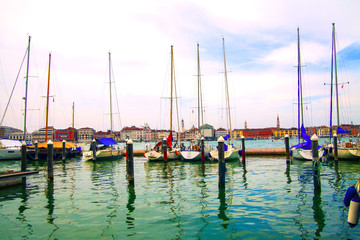 Yachts on a mooring in Venice