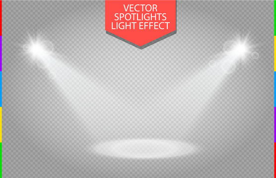 vector scene illuminated by spotlight ray. Light effect on transparent background