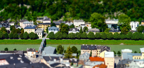 Tilt-shift aerial view to Salzburg, miniature effect
