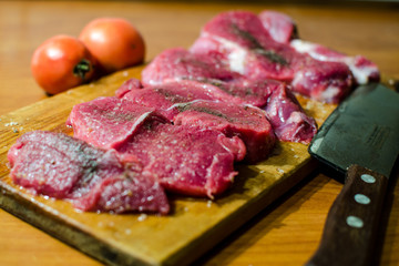 the meat on a cutting Board