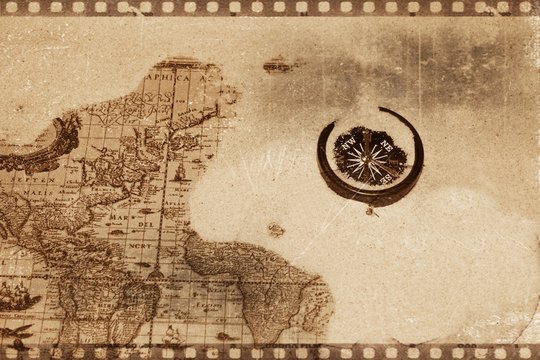 Compass on an old map