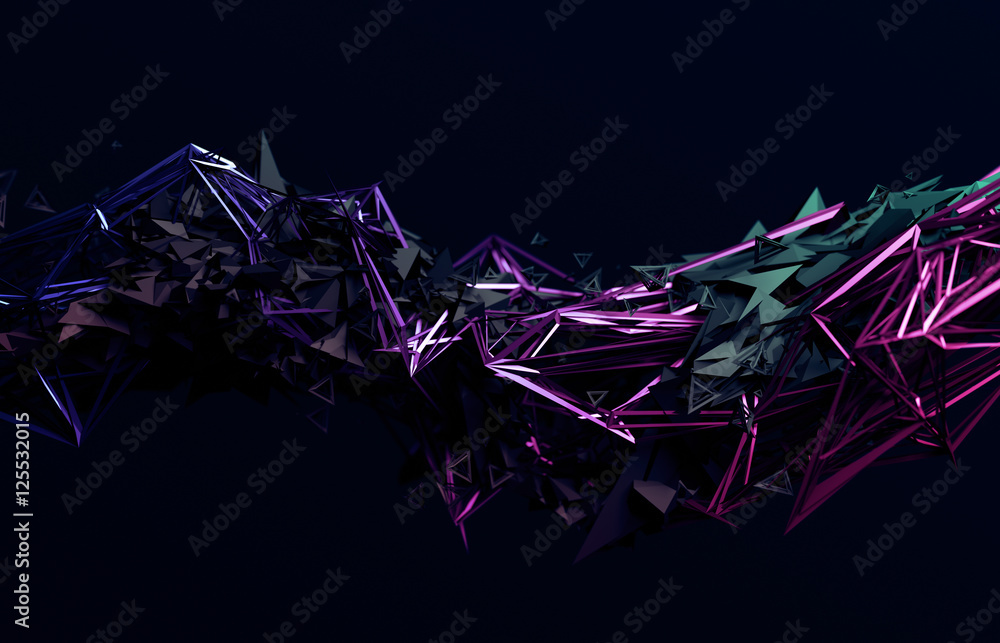 Poster abstract 3d rendering of chaotic surface. contemporary background with futuristic polygonal shape. d