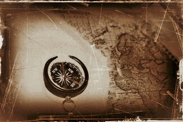 Compass on an old map