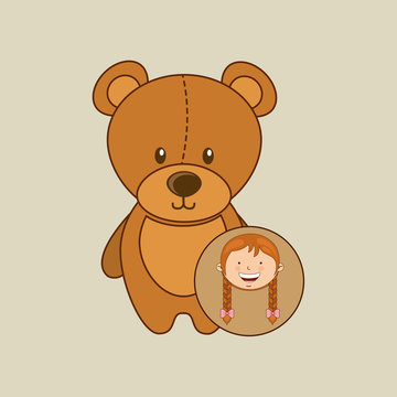 beautiful girl smiling teddy and stick horse vector illustration eps 10