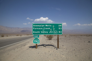Road sign approaching Death Valley in California