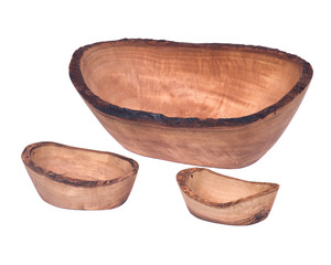 Olive wood wavy rim small bowl isolated on white background
