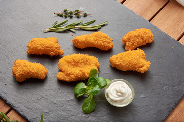 fast food background Fried chicken (five pieces) with french