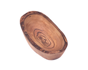 Olive wood wavy rim small bowl isolated on white background
