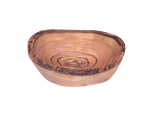 Olive wood wavy rim small bowl isolated on white background