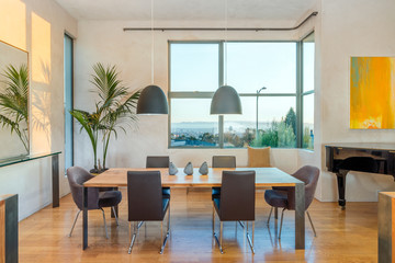 Beautiful Dining room area with hardwood floors and amazing view.