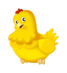 Cartoon happy farm animal - cheerful little chicken is standing smiling and looking - artistic style - isolated - illustration for children