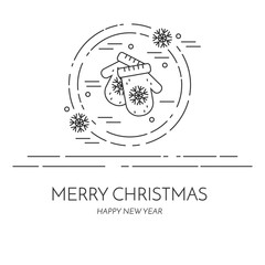 Fototapeta premium Winter horizontal mittens banner Linear style