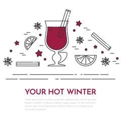 Winter sales mulled wine banner Linear style