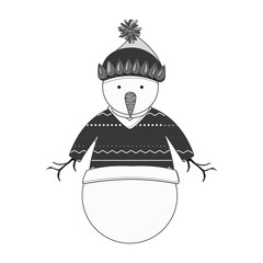Snowman with hat and sweater cartoon icon. Merry Christmas season decoration figure theme. Isolated design. Vector illustration