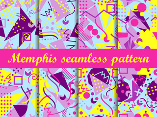 Memphis seamless pattern. Geometric elements memphis in the style of 80's. Set vector illustration.