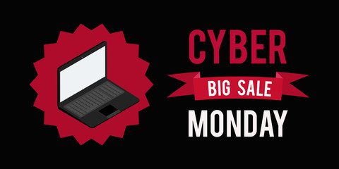 Cyber monday sale banner witn black background.Vector illustration graphic.