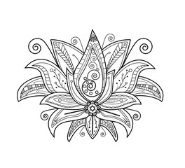 Vector illustration of lotus flower for coloring book, fiore di loto vettoriale da colorare - obrazy, fototapety, plakaty