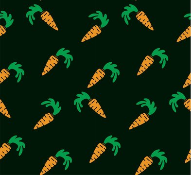 Seamless bright background. Orange carrots on a green background