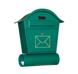 Mail letter box of green color isolated on white background
