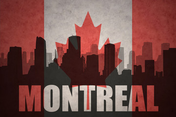 abstract silhouette of the city with text Montreal at the vintage canadian flag