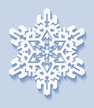 Decorative snowflake with shadow in flat style. Vector geometric