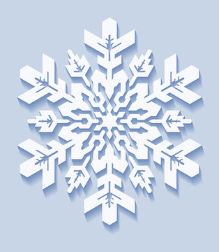 Decorative snowflake with shadow in flat style. Vector geometric