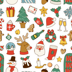 Christmas symbols vector pattern.