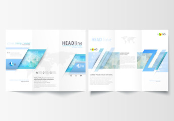 Trifold Brochure Layout with Cool Tone Geometric Design Element 3