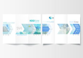 Trifold Brochure Layout with Halftone and Geometric Design Element