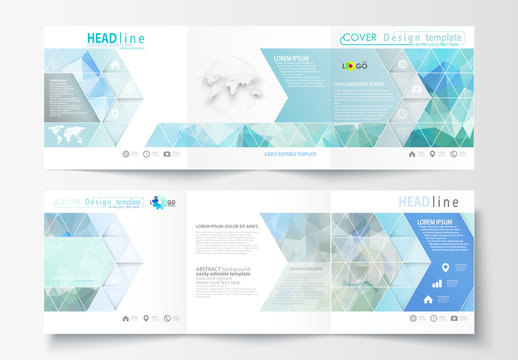 Trifold Brochure Layout with Cool Tone Geometric Design Element 2