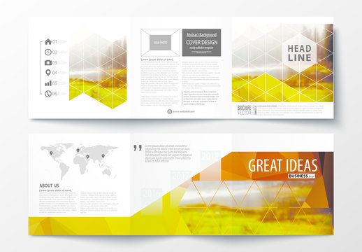 Trifold Brochure Layout with Warm Tone Geometric Design Element