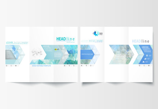 Trifold Brochure Layout with Halftone and Geometric Design Element