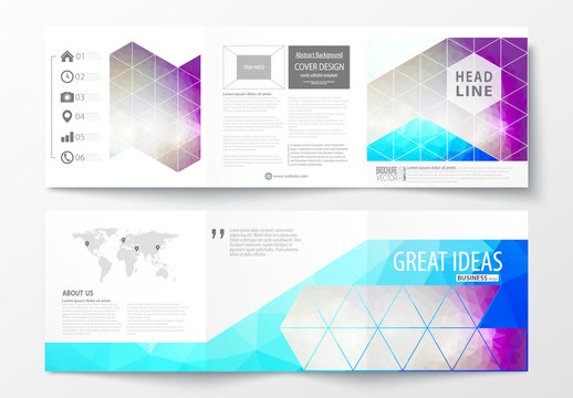 Square Trifold Brochure with Purple Tone Geometric Design Element