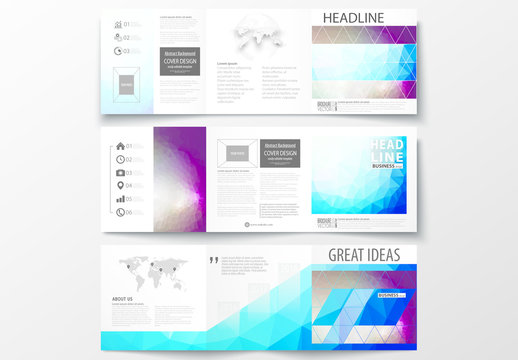 Square Trifold Brochure with Blue and Purple Tone Geometric Design Element
