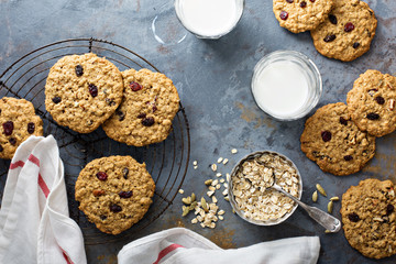 Healthy oatmeal cookies with dried fruits - obrazy, fototapety, plakaty