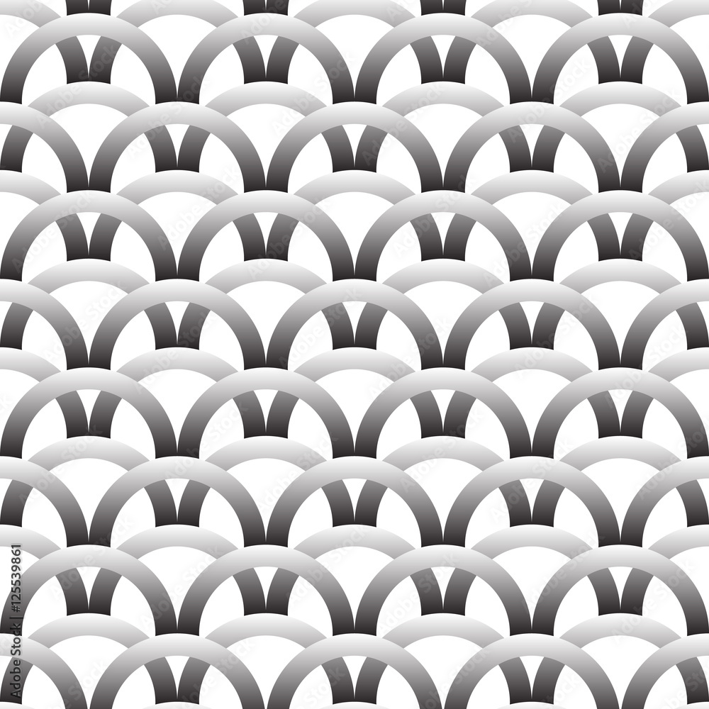 Poster seamless geometric vector pattern with shapes overlaping each other in rows