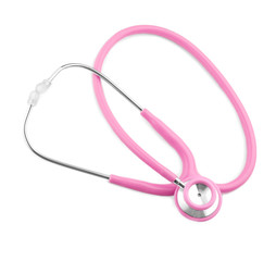 Fototapeta premium Pink stethoscope isolated on white