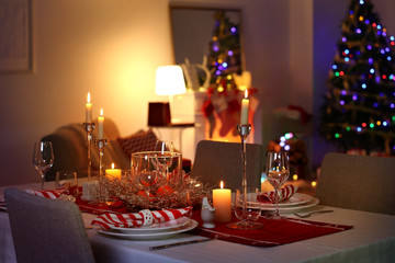Beautiful table setting for Christmas dinner