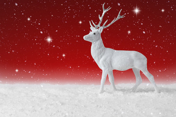 Snow falling on a White Christmas Reindeer