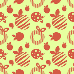 Seamless vector pattern with different decorative ornamental cute strawberries on the yellow background. Repeating tiled ornament. Series of Fruits and Vegetables Seamless Patterns.