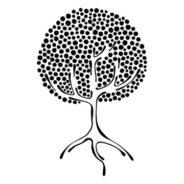recommend clip art: Vector hand drawn illustration, decorative ornamental stylized tree. Black and white graphic illustration isolated on the white background. Inc drawing silhouette. Decorative artistic ornamental wood